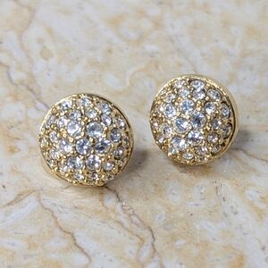 Vintage Swarovski 18K Gold Plated Clear Rhinestone Round Stud Pierced Earrings